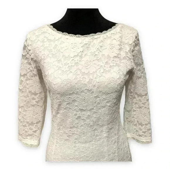Laundry by Shelly Segal Size 2 White Lace 3/4 sleeve Knee Length Cocktail Dress - Picture 3 of 12